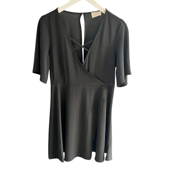 Pins and Needles Faux Wrap Dress Black Medium Silky Flowy Goth Minimalist Sexy - Picture 1 of 11